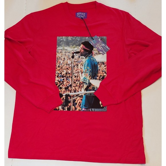 Hendrix Jimi Hendrix 1969 Concert List Long Sleeve Red T-Shirt NWT Mens Large - Picture 1 of 9
